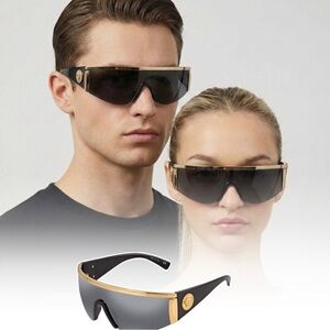 New Authentic Versace™ VE2197 Shield Sunglasses –Gold Frame / Grey Mirror Lenses